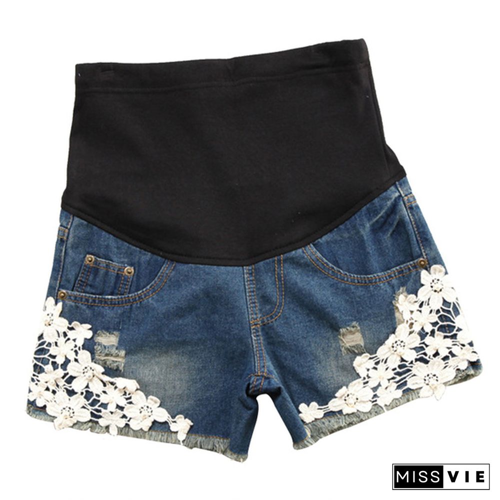 Summer Maternity Ripped Denim Shorts for Pregnant Women Pregnancy Low Waist Belly Loose Shorts