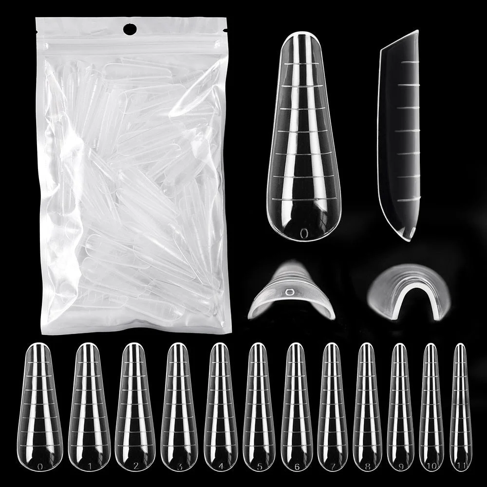 120pcs Full Cover Clear Dual Forms Tips Quick Building Gel Mold Nail System False Nails Extension Forms Top Molds