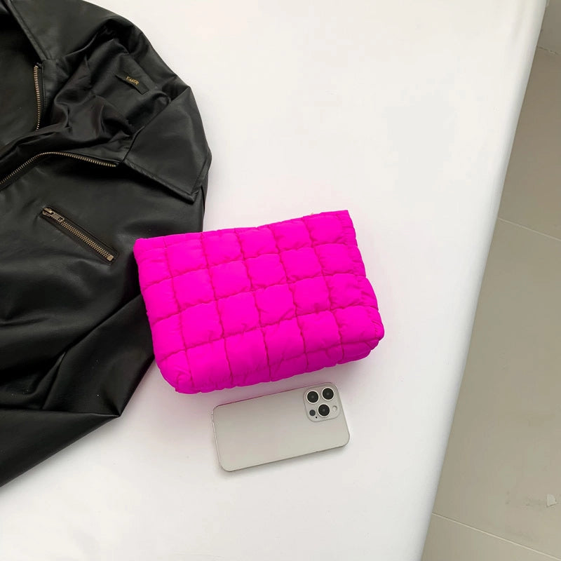 Unisex Cotton Solid Color Elegant Streetwear Sewing Thread Square Zipper Clutch Bag