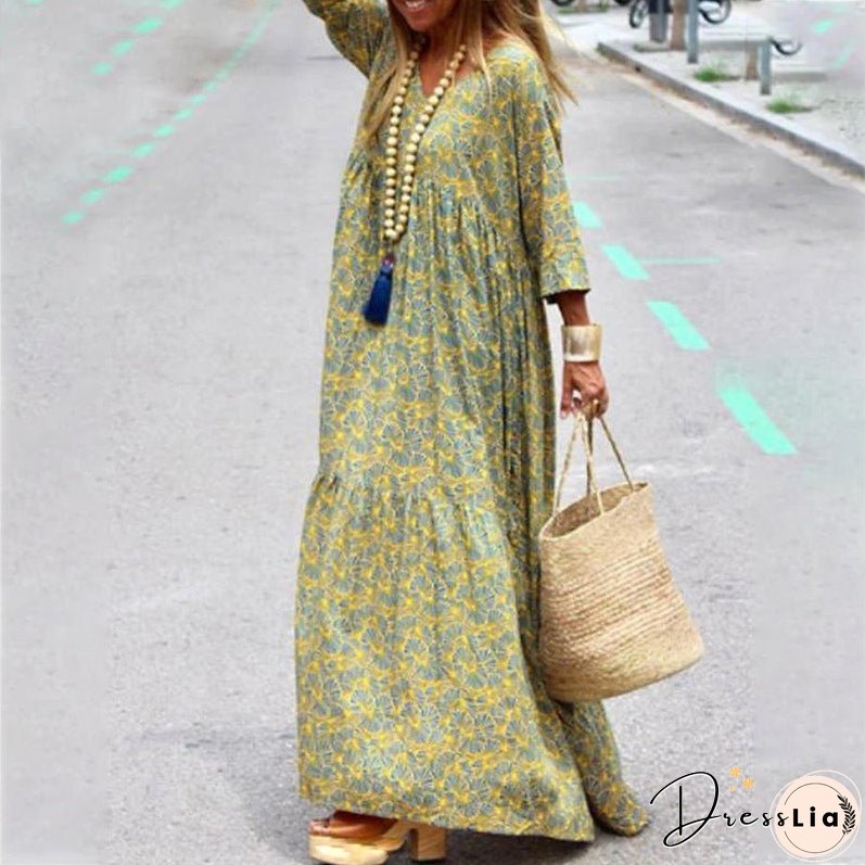 Autumn Spring New Long Sleeve Fashion Printed Bohemian Loose fitting Dress