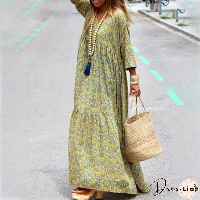 Autumn Spring New Long Sleeve Fashion Printed Bohemian Loose fitting Dress