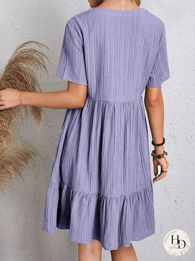 Casual Dress Shift Dress Plain Dress Plain Ruffle V Neck Midi Dress Basic Classic Outdoor Daily Short Sleeve Loose Fit Black Pink Red Spring Summer S M L XL XXL for Women