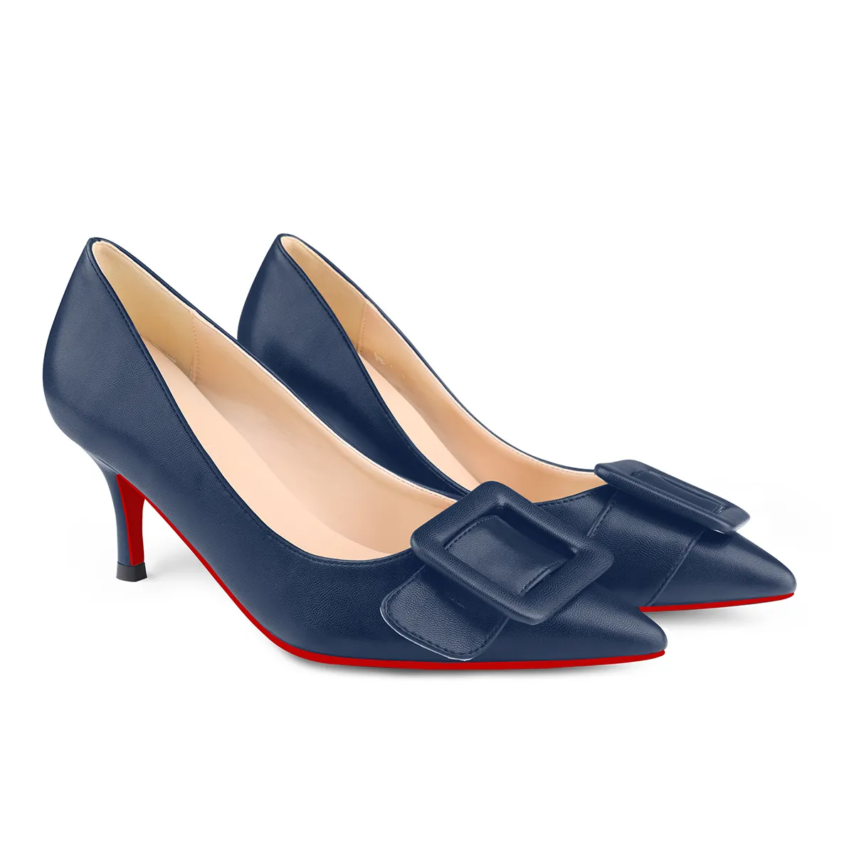 60mm Kitten Heels Red Bottom Pumps Summer Daily Matte Square Buckle-vocosishoes