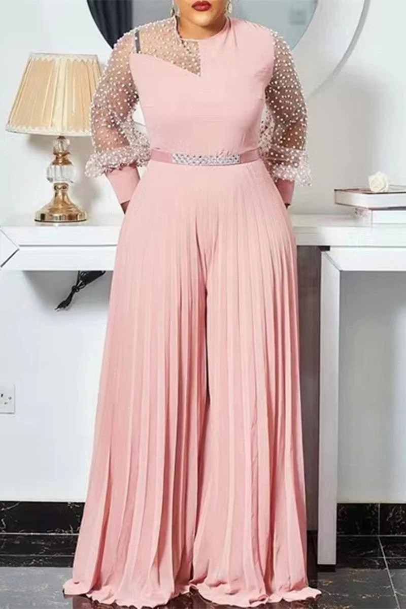 Sexy Casual Patchwork See-through Without Belt O Neck Regular Jumpsuits