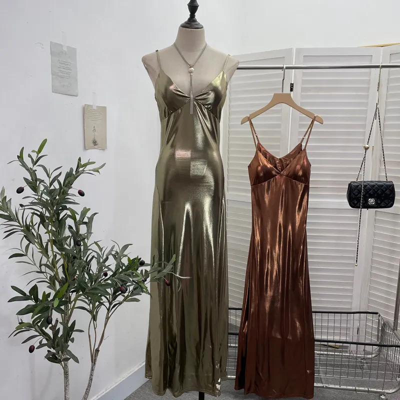 Brownm Picts Hottie Liquid Metallic Sling Dress Bag Pupama Long Skirt With Chest Cushion Dress Dress 8876