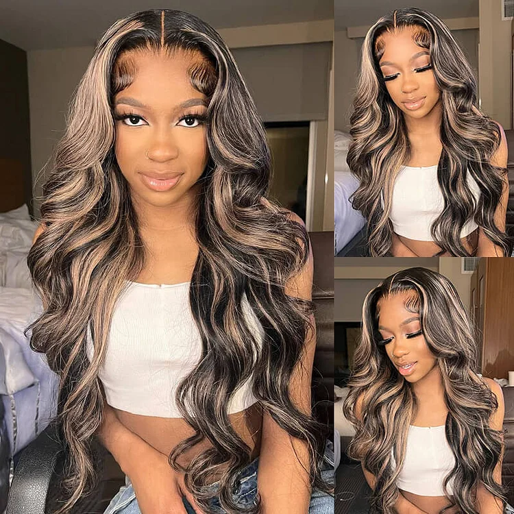 5x5/6x5 Real Glueless Wig HD Lace Front Balayage Highlights Colored Body Wave Human Hair Wigs