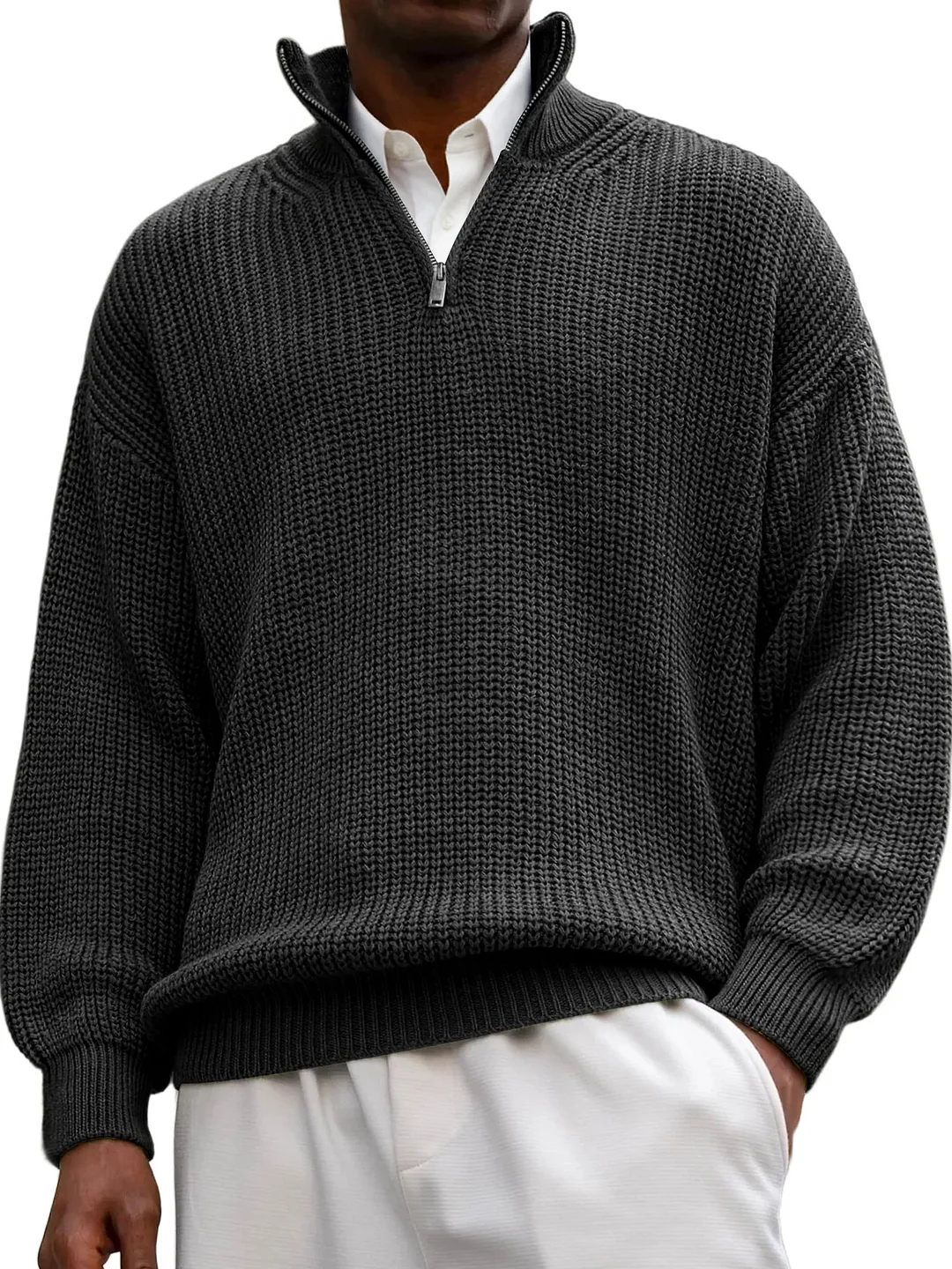 Nigikala Nigikala New Fashion Men's Sweater Casual Long Sleeve Half Zipper Collar Polo Shirt Top Men
