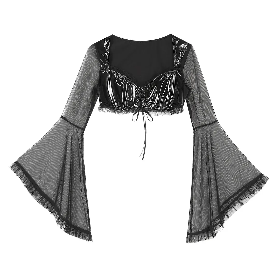 Top corto da donna con collo alto a maniche lunghe punk gotico - Design punk
