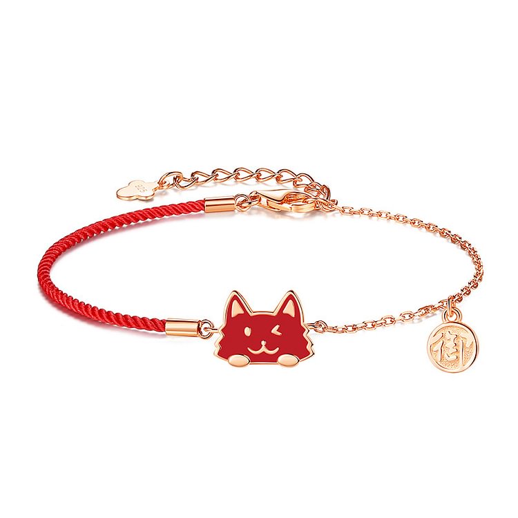 Cartoon Kitty Red Rope 925 Sterling Silver Bracelet - Modakawa