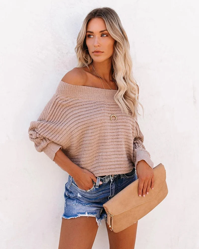 Fitshinling Off Shoulder Women's Knitwear Sweater Batwing Sleeve Oversize Jumper Autumn Winter Bohemian Pullover Sweaters Sale