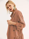 Solid Color Short Button Tie Windbreaker Coat