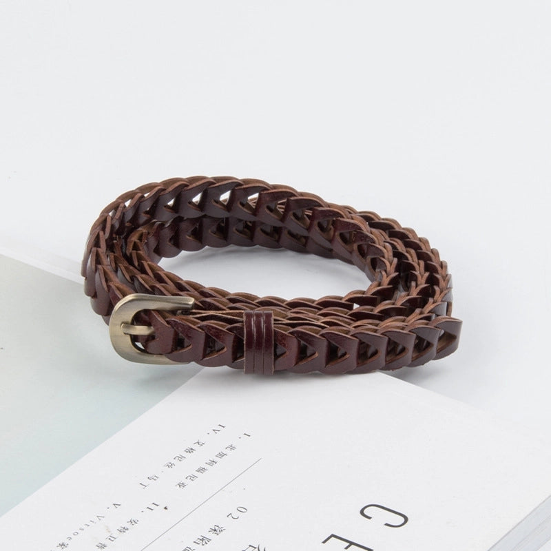 Woven Vintage Genuine Leather Women’s Belt Cowhide With Sweater Skirt Jeans Women’s Pants Belt Women’s Non-hole Belt