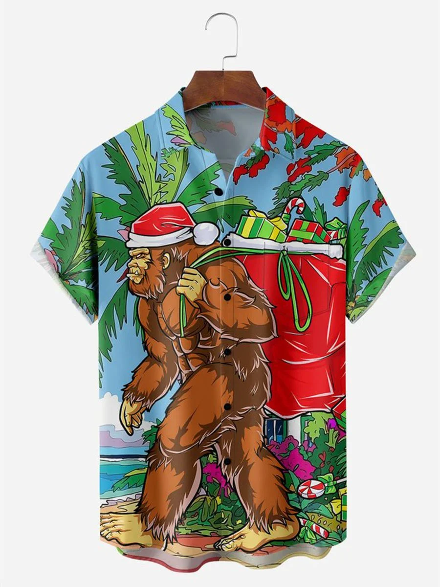 Men's Christmas Hawaiian Bigfoot Casual Printing Shirt