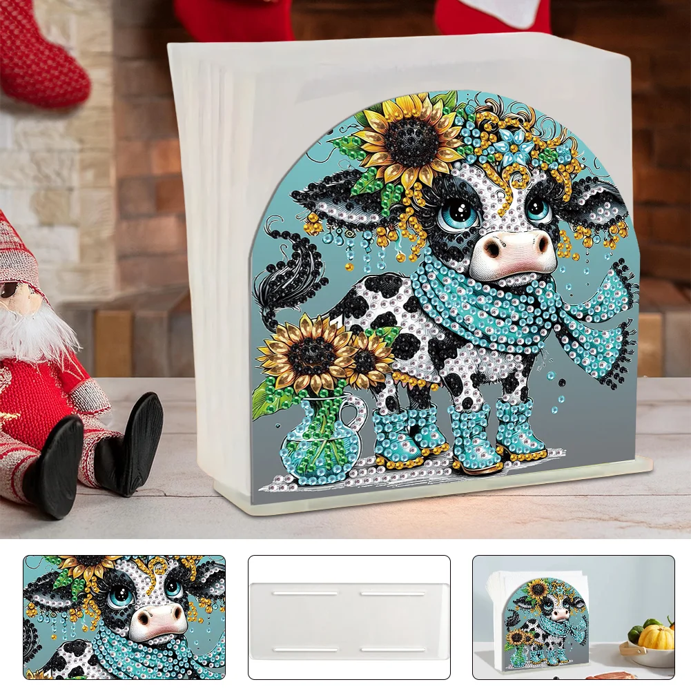 5D DIY Acrylic Cow Diamond Art Painting Napkin Holder Set Home Decor
