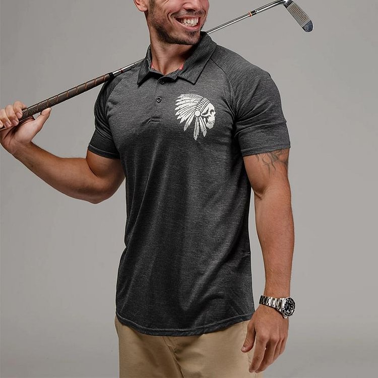 Casual chief printed lapel Henley Polo shirt