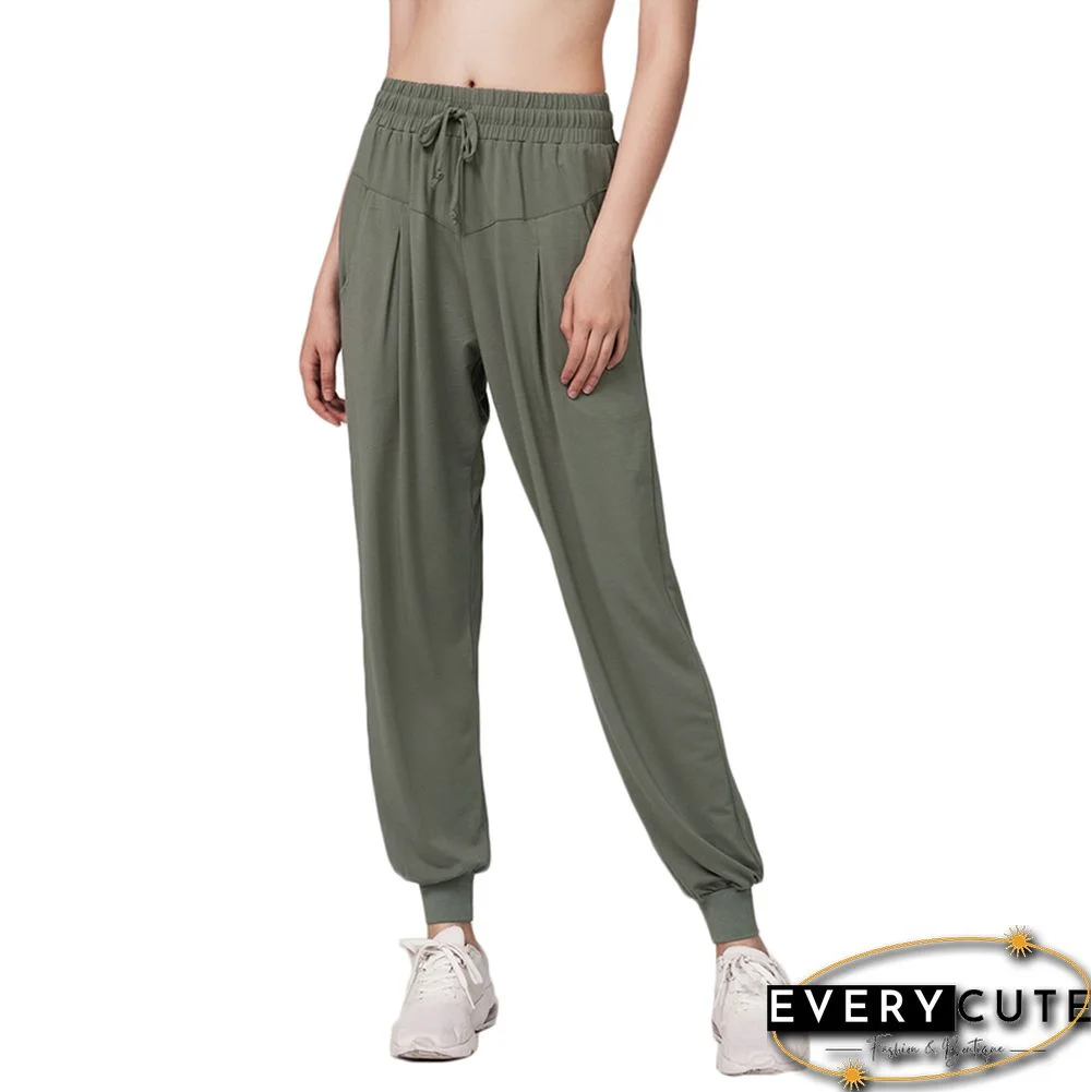 Army Green Drawstring Casual Sports Pants