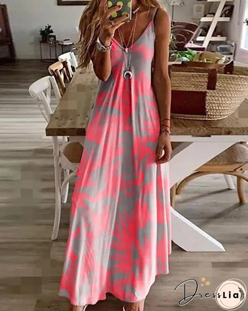 Women's Sundress Maxi long Dress Sleeveless Floral Print Summer V Neck Hot Casual Holiday Beach Fuchsia M L XL XXL 3XL 4XL 5XL