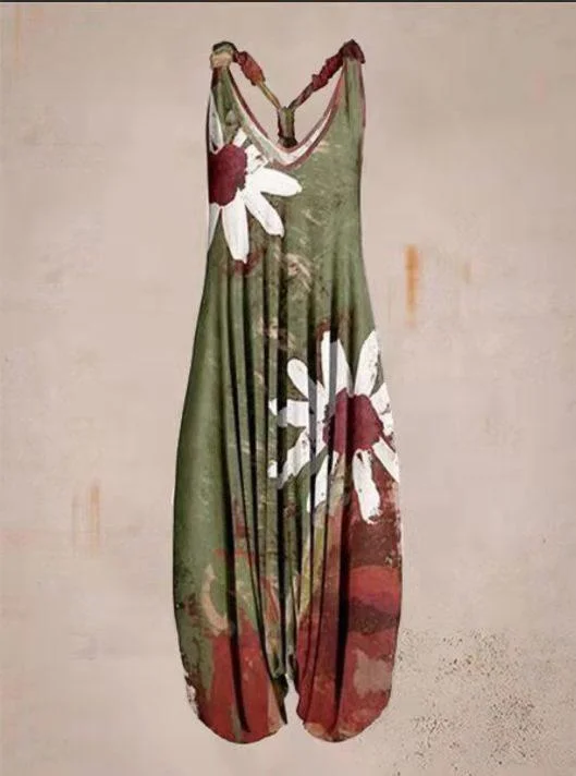 Printed Sleeveless Stitched High Waist Women's One-piece Vest Pants