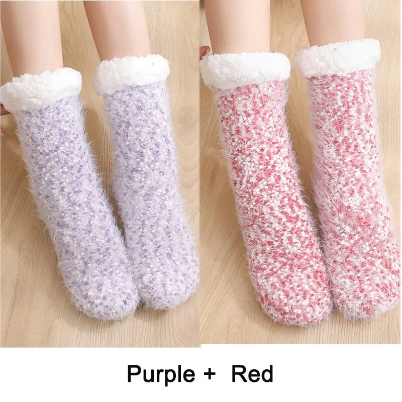 2PCS Warm Floor Socks Women Winter Socks Thick Plush Non-slip Female Sleeping Home Sox Christmas Gifts Harajuku Design for Girls