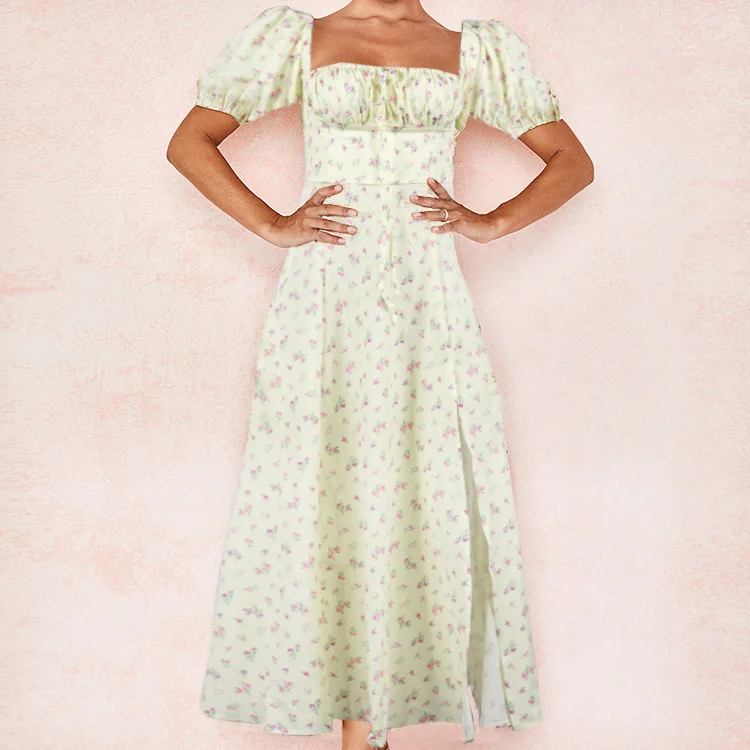 Uveng Uveng New Women's French Floral Dress Lady Slit Big Place Suspenders Winter Dress Female