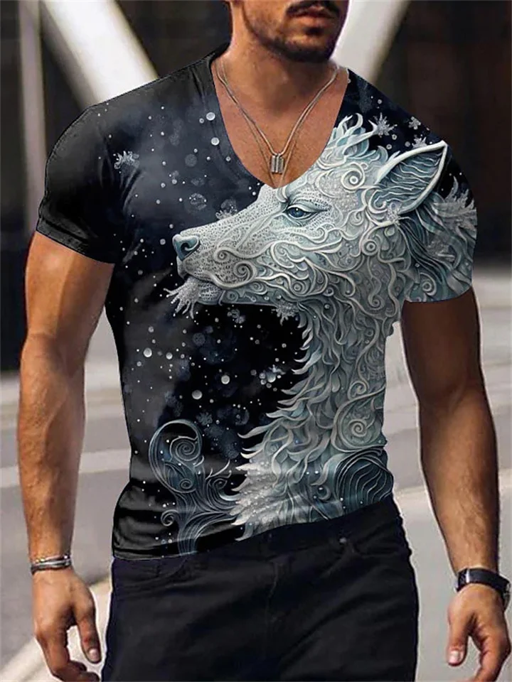 Men's T shirt Tee Graphic Animal V Neck Clothing Apparel 3D Print Daily Sports Short Sleeve Print Fashion Designer Casual