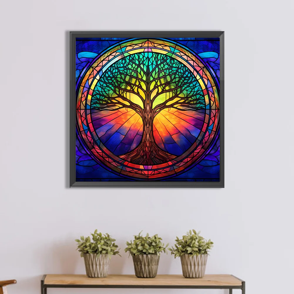 Diamond Painting - Full Round Drill - Stained Glass Tree(Canvas|30*30cm)