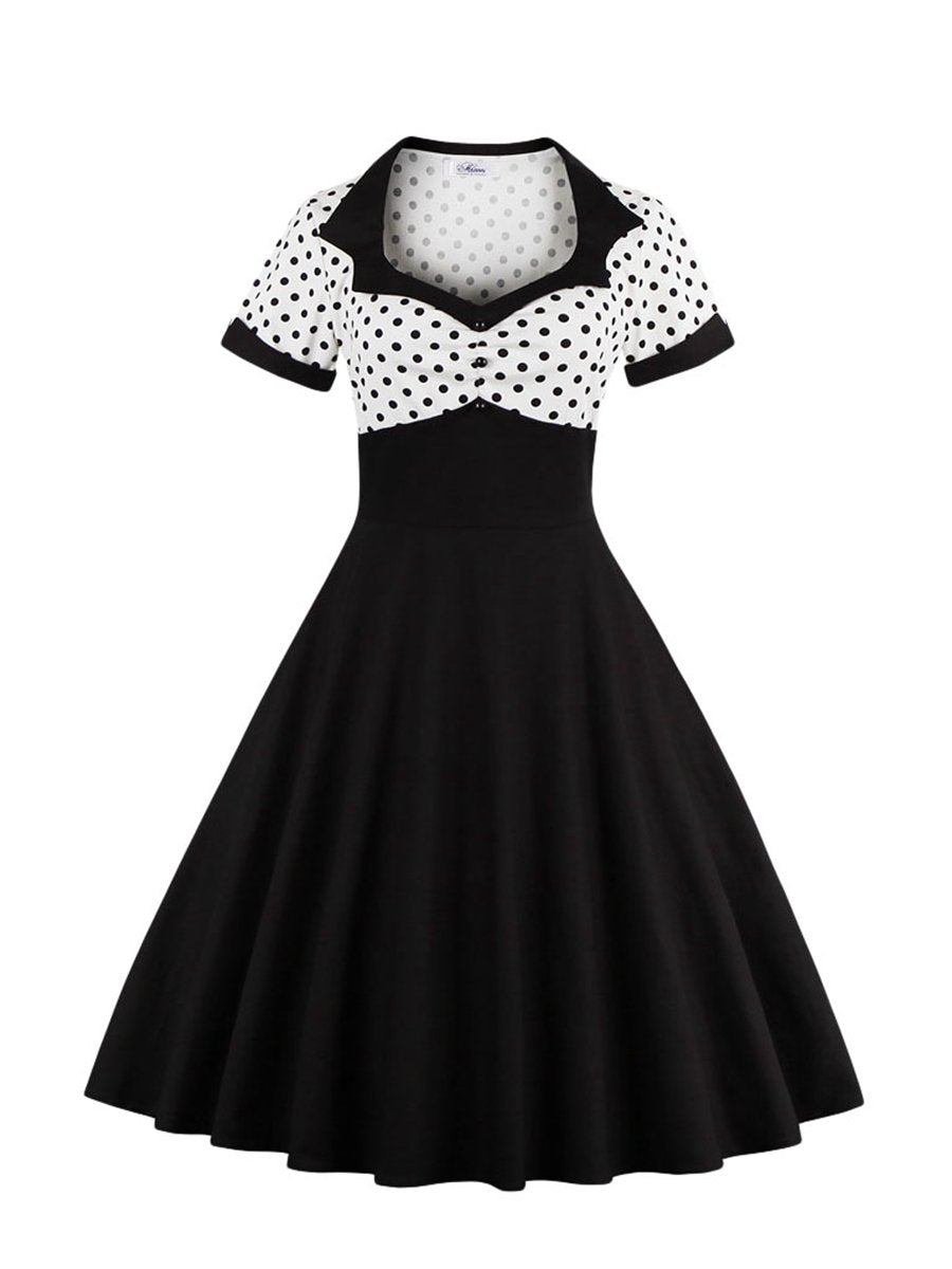 Aline Dress Short Sleeve Polka Dot Vintage Dress for Women