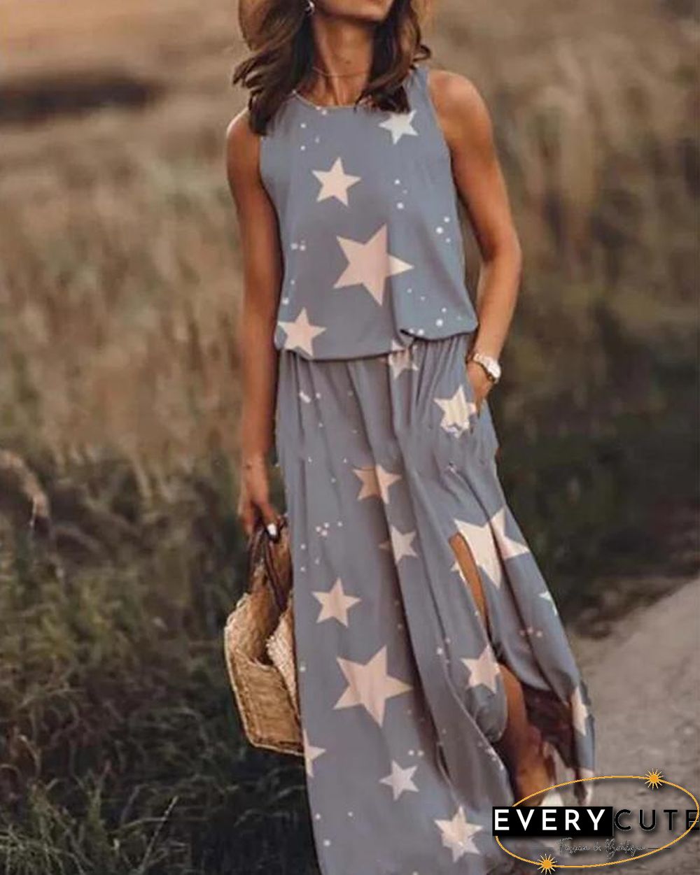 Print Sleeveless Round Neck Holiday Daily Fashion Maxi Dresses