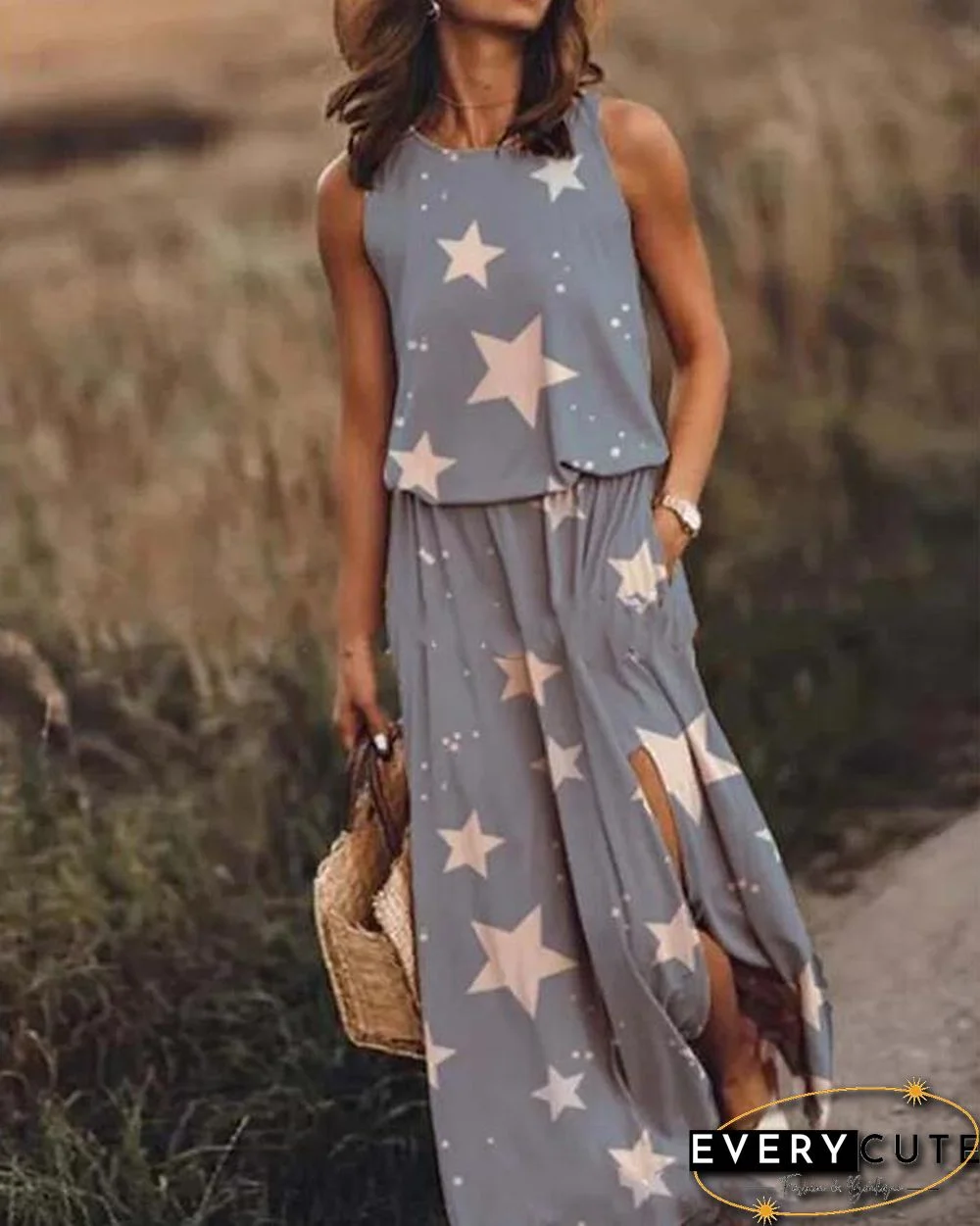 Print Sleeveless Round Neck Holiday Daily Fashion Maxi Dresses