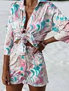Floral-Print Long Sleeves Top+Short Bottom
