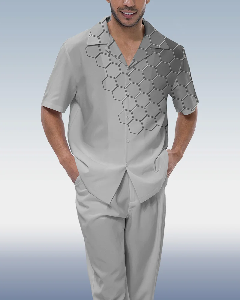 Suitmens Men's Geometric Short Sleeve Walking