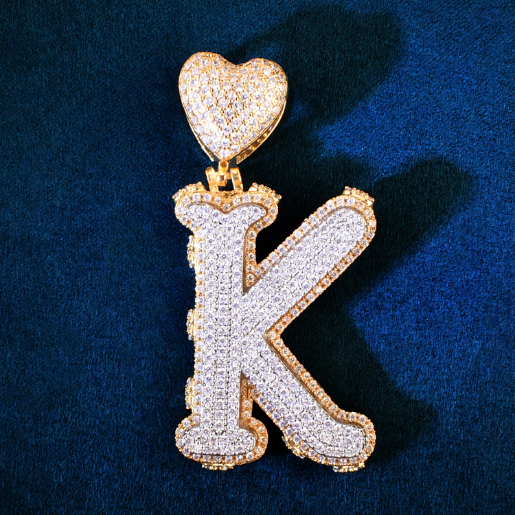 A-Z Heart Bail Double Layer Initials Letter Iced Out Pendant Necklace Hiphop Jewelry-VESSFUL