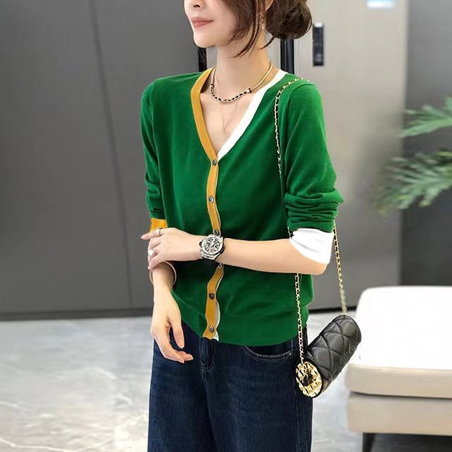 Green Casual Knitted Cotton-Blend Outerwear