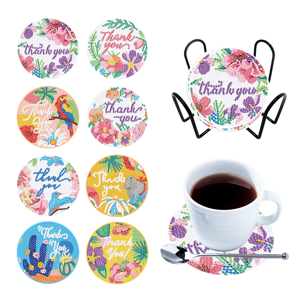 8PCS Acrylic Round Diamond Painting Coasters Kits (Fresh Summer)