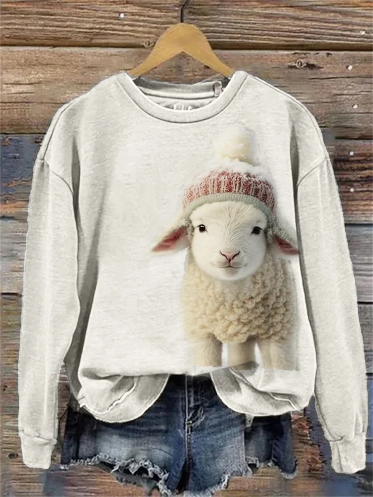 Lovely Little Sheep in the Snow Comfy Sweatshirt