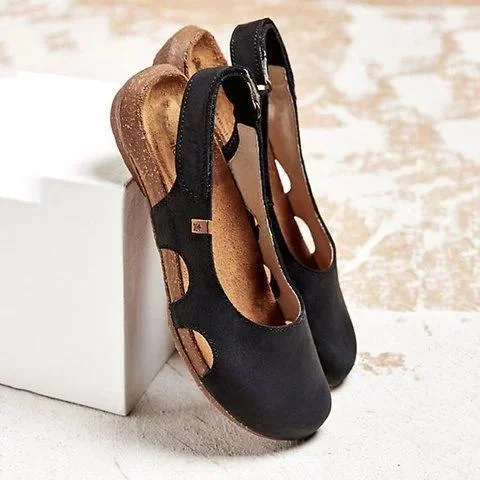 New Women Casual Wedges Sandals Summer Buckle Hot Gladiator Retro Non-slip Sandals Flock Ladies Party Office Shoes-1