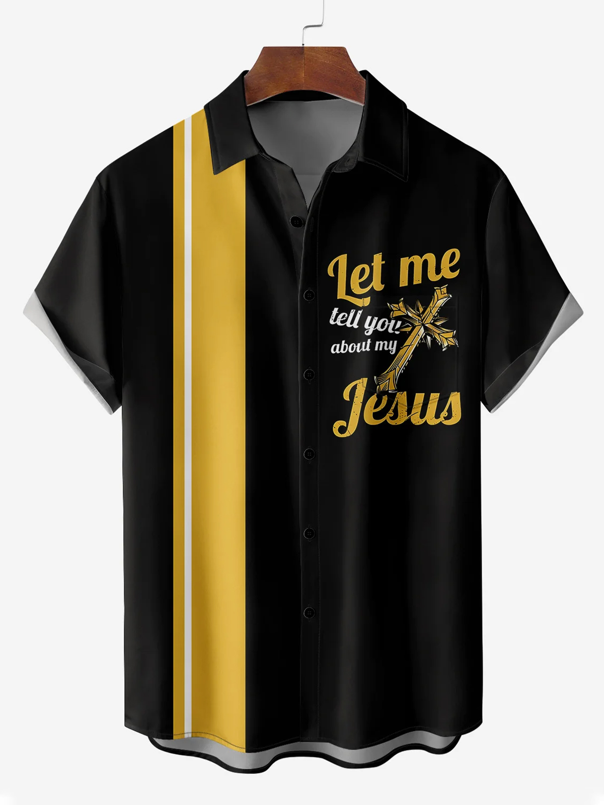 Men's Cross Print Short Sleeve Bowling Shirt PLUSCLOTHESMAN
