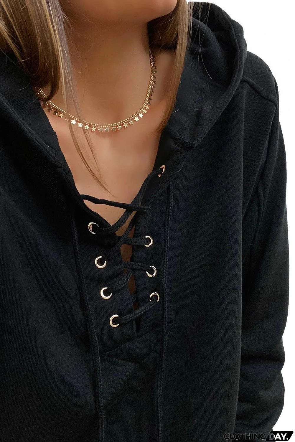 Casual Solid Color Lace-up Hoodie