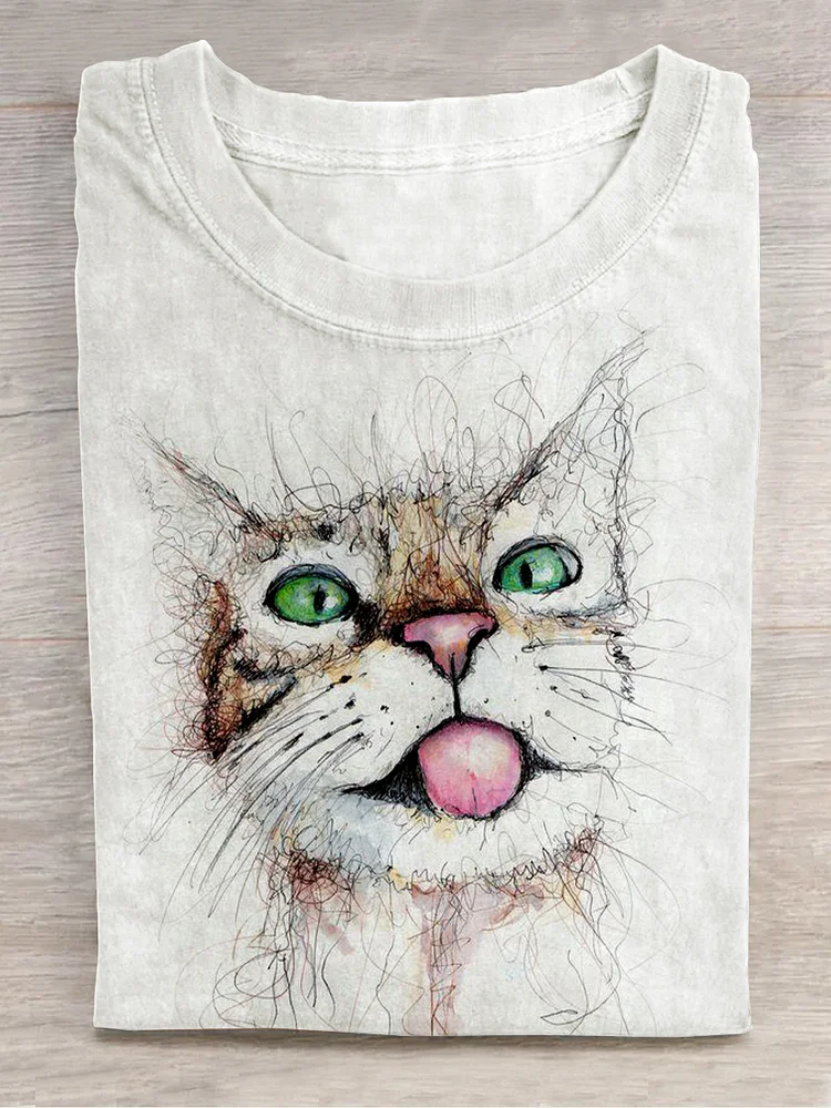 Cute Kitten Cat Animal Casual Print T-shirt
