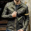 Retro Distressed Stand Collar Zippered Motorcycle Leather Jacket