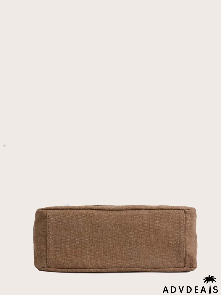 Patch Detail Shoulder Tote Bag