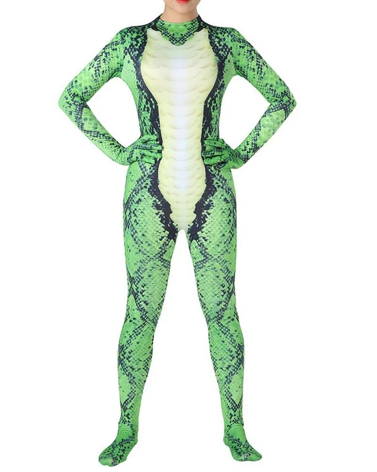 Mayoulove Green Python Snake Kids Halloween Cosplay School Play Onesie Costume-Mayoulove