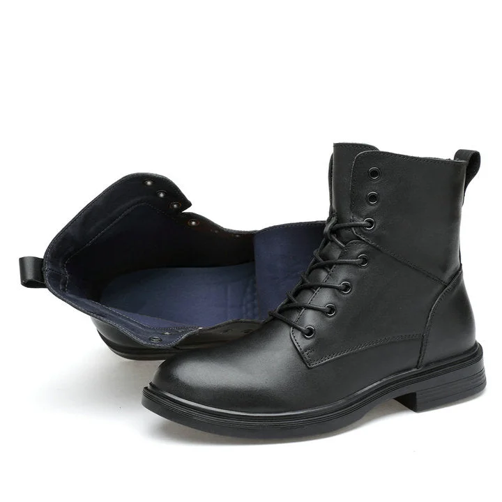 Men Motorcycle Boots Vintage Combat Boot Winter Fur Warm Snow Boots Cow Split Leather Waterproof Buckle Military Boots Men Shoes