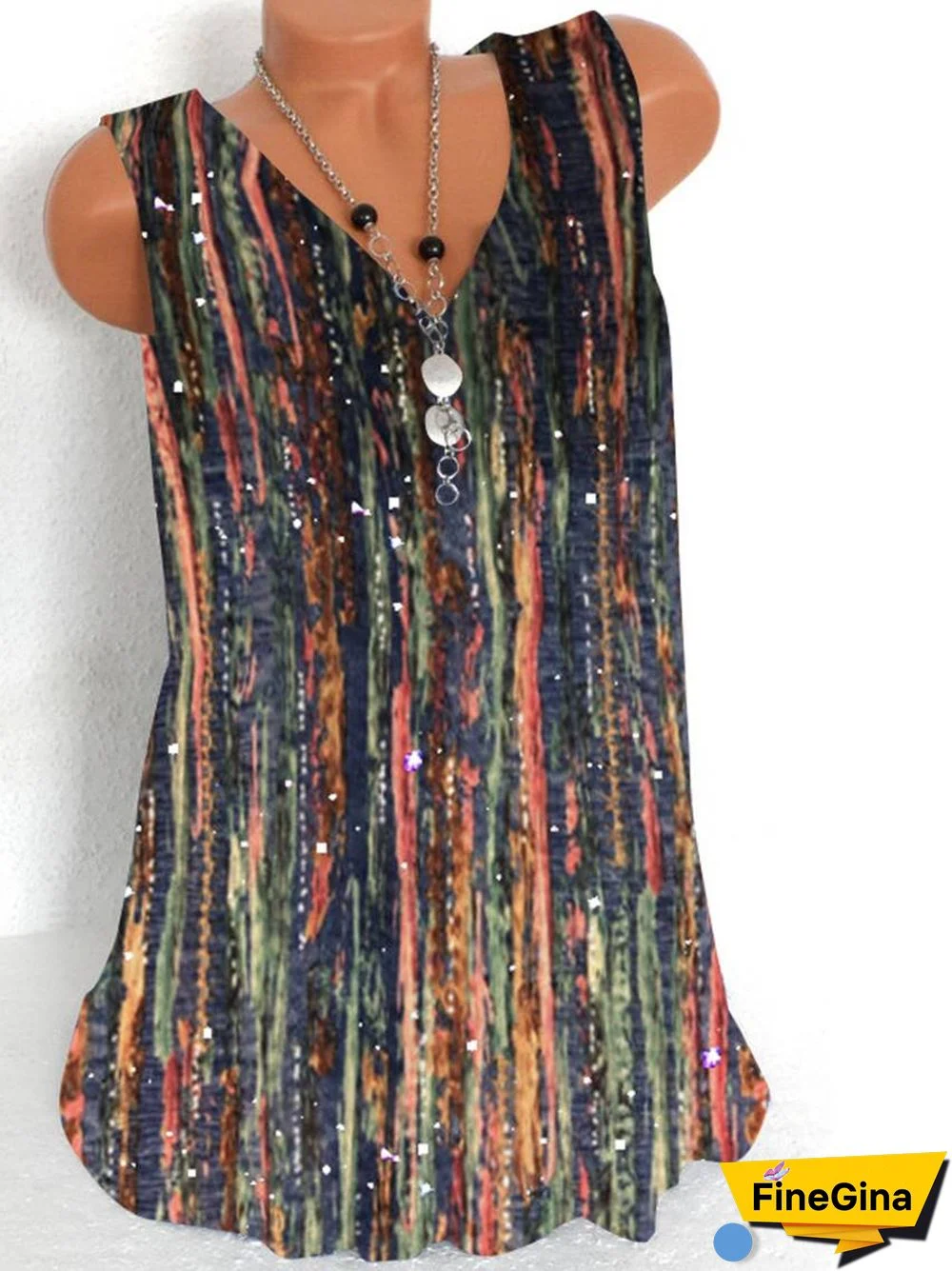 Women Sleeveless V-neck Striped Gradient Top