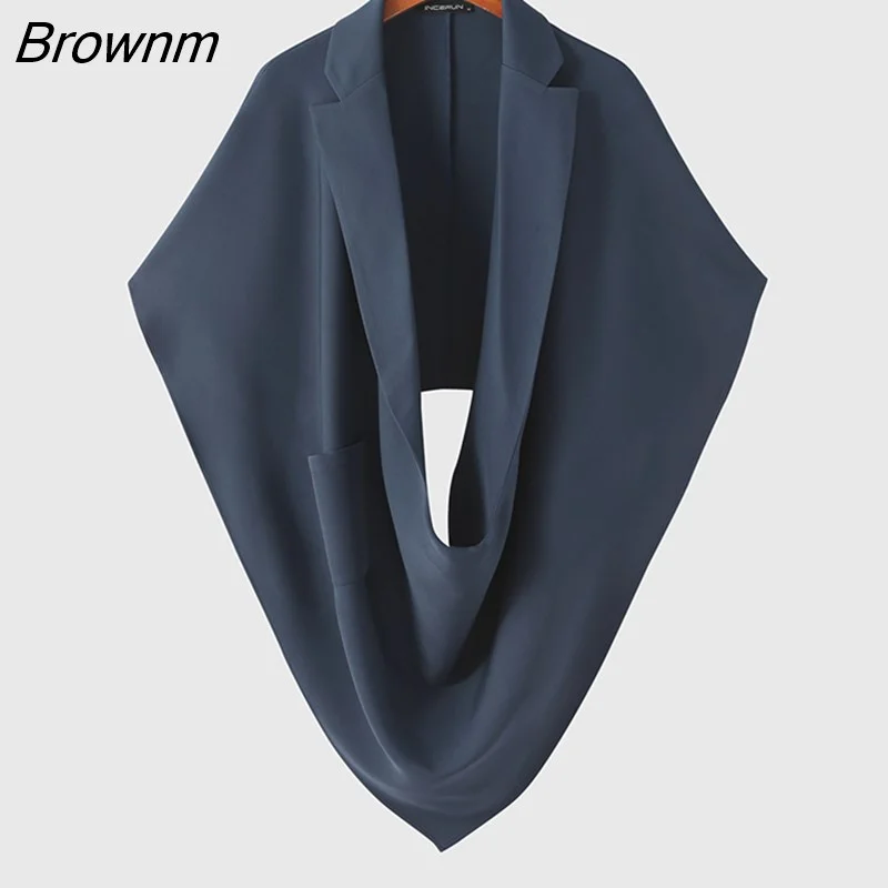 Brownm Fashion Men Vests Solid Color Lapel Sleeveless Casual Irregular Waistcoats Pockets Loose Streetwear Men Cloak S-5XL INCERUN