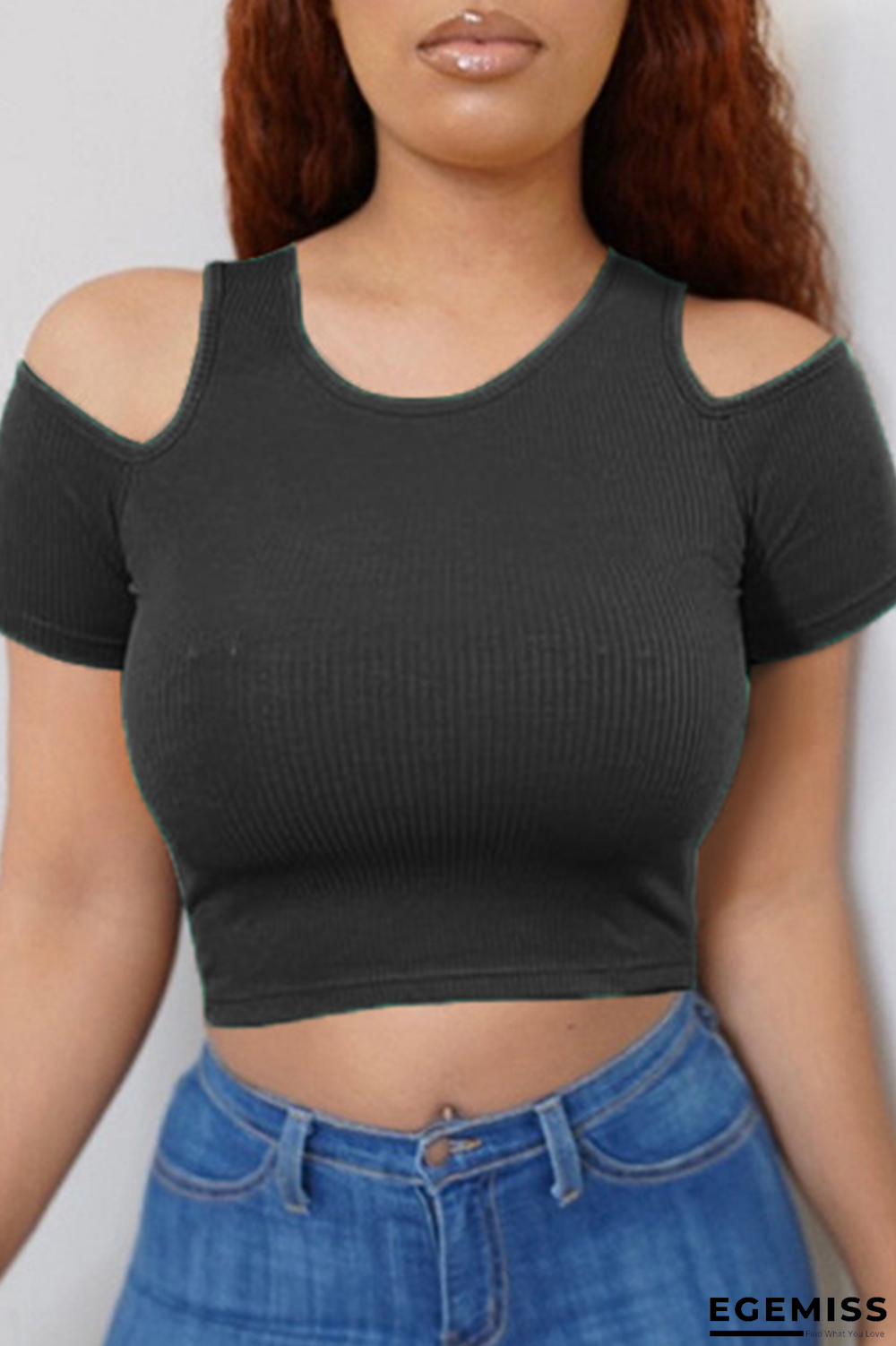Black Casual Solid Patchwork O Neck T-Shirts | EGEMISS