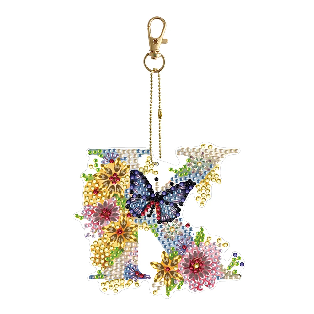 DIY Diamond Painting Special-shaped Double-sided Drill Keychain - Letter Flower
