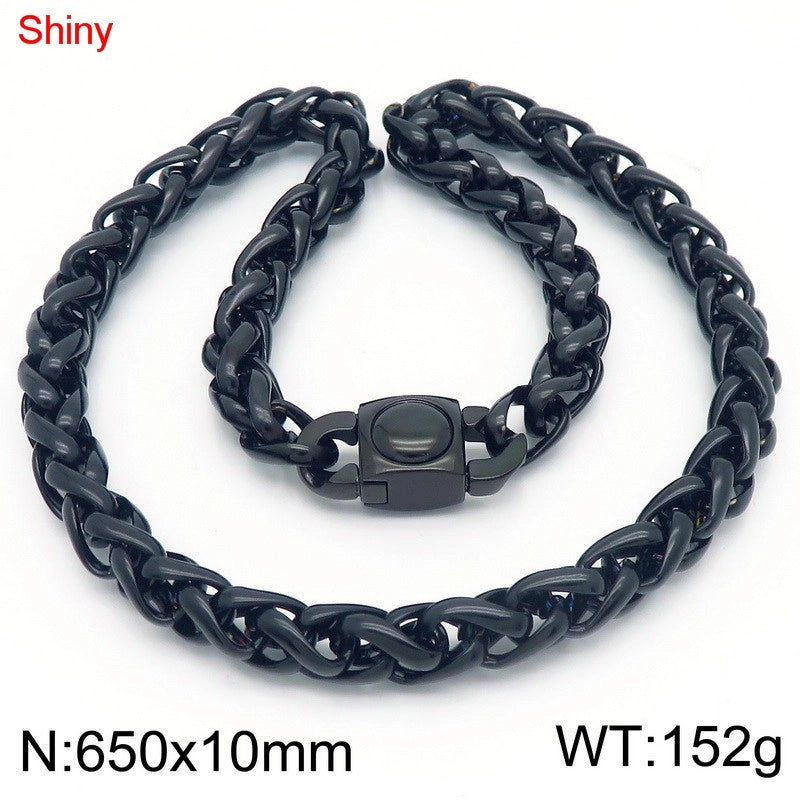 Fashion Stainless Steel 10mm Basket Chain Woven Chain Casting Buckle Necklace
