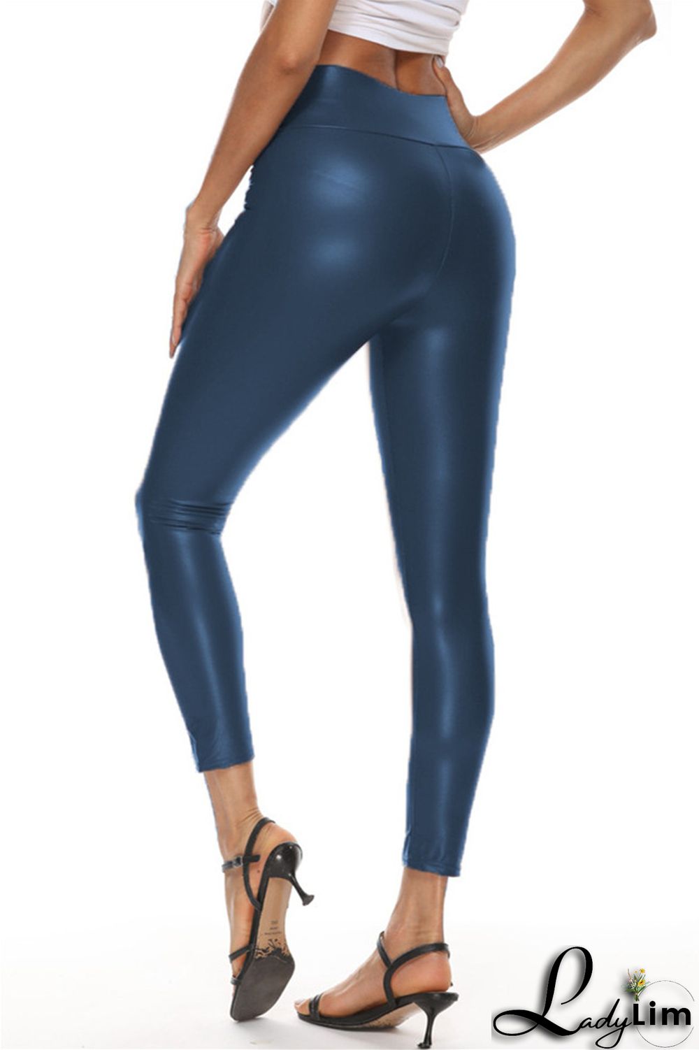 Ink Green Fashion Casual Solid Basic Skinny High Waist Pencil Trousers