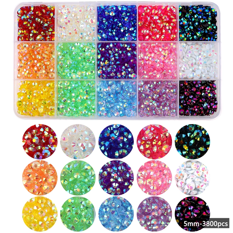 15 Color Resin Bottoming Drill Color AB Diamond Mixed Color Acrylic Diamond Handmade DIY Stick-on Crystals Large Transparent Rhinestone Jewelry Suit